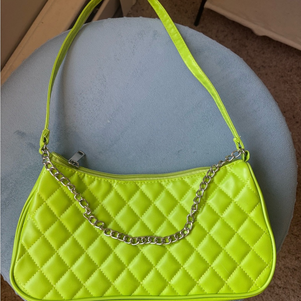Lime Quilted Chain Shoulder Bag